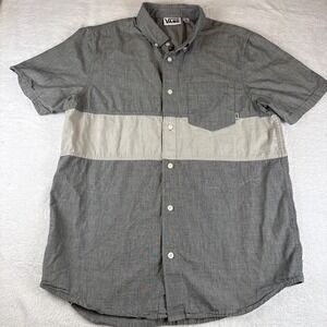 VANS Off The Wall  Short Sleeve Button Up Gray Shirt Front‎ Pocket Small